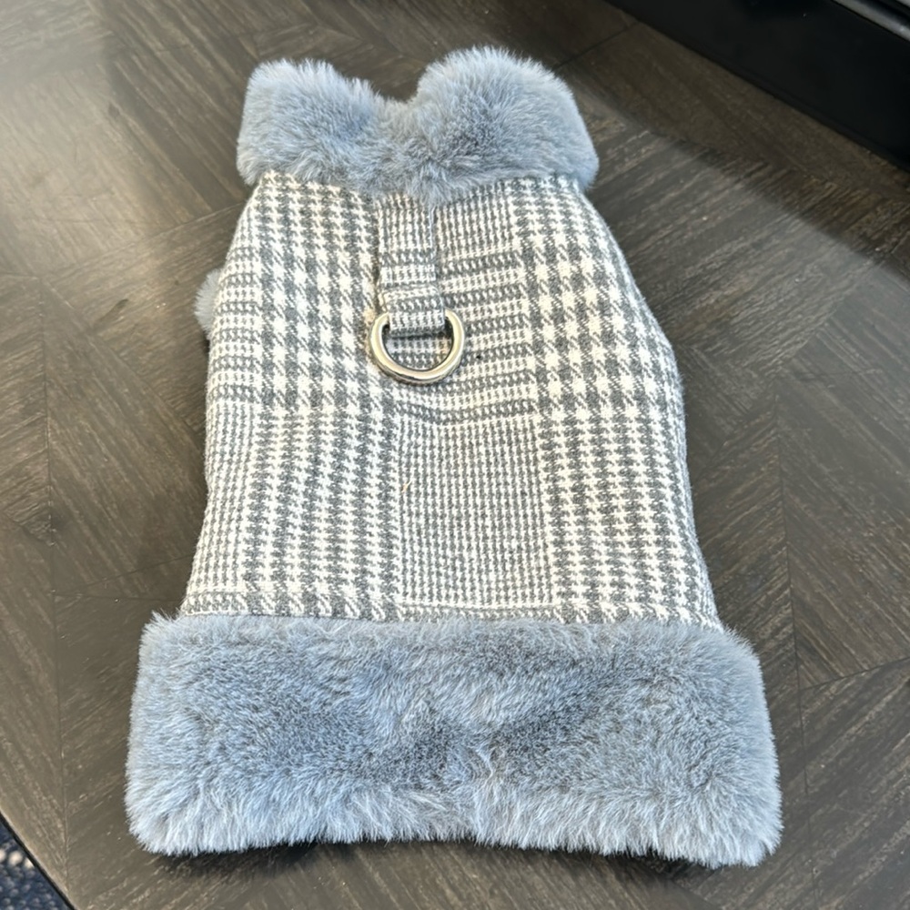 XS Houndstooth Gray Toy Dog Luxury Coat